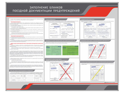 Стенд информационный "Заполнение бланков поездной документации предупреждений"