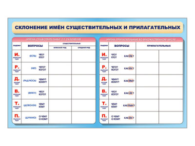 Фрагмент (демонстрационный) маркерный двухсторонний "Склонение имен существительных и прилагательных"